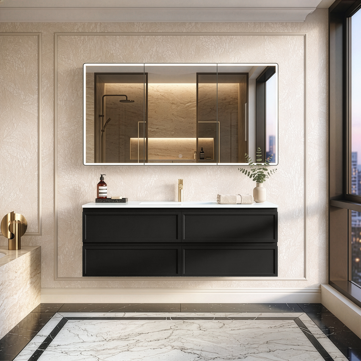 LUKKA HAMILTON MATTE BLACK 1500MM SINGLE BOWL WALL HUNG VANITY
