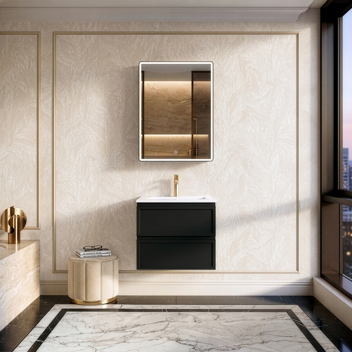 LUKKA HAMILTON MATTE BLACK 600MM SINGLE BOWL WALL HUNG VANITY