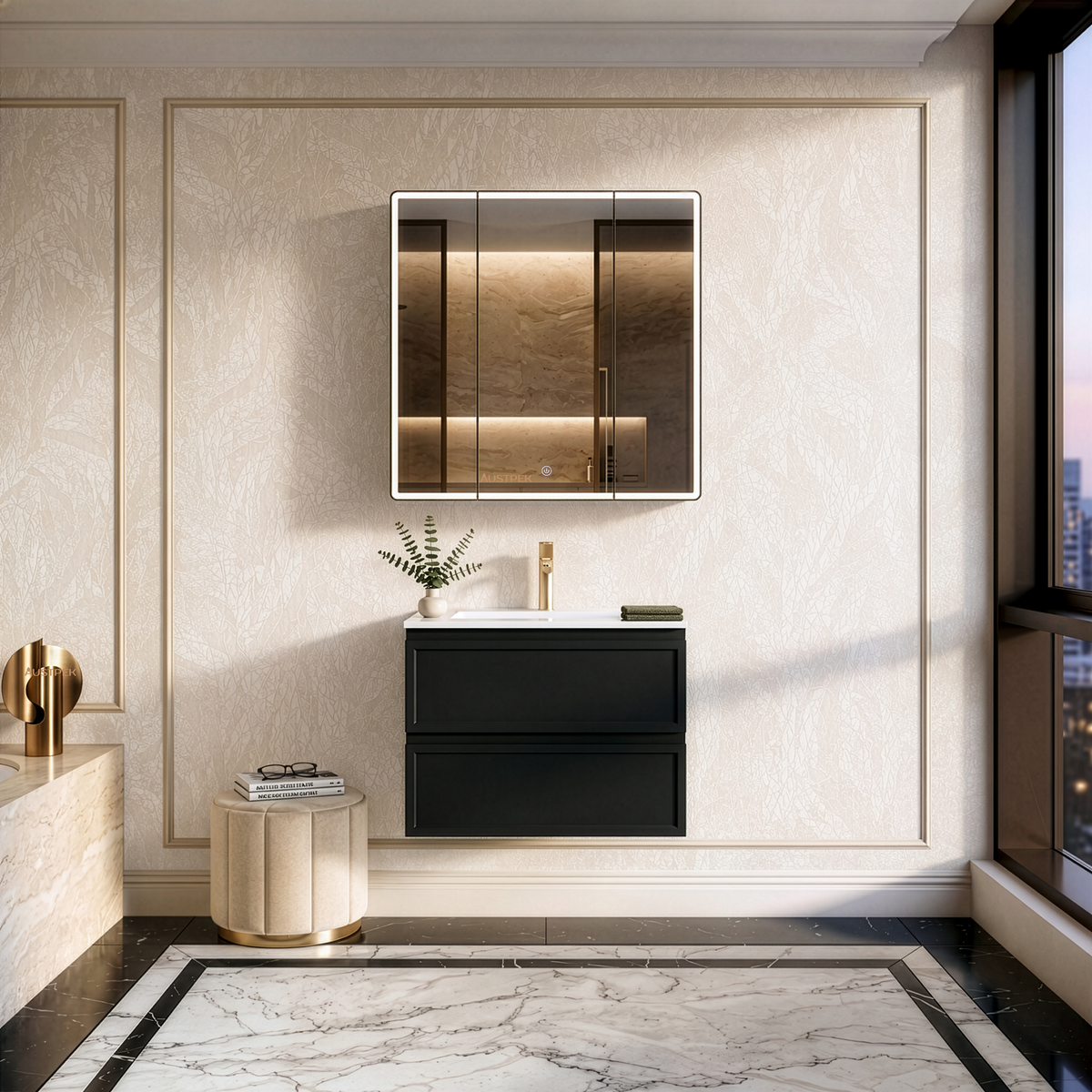 LUKKA HAMILTON MATTE BLACK 750MM SINGLE BOWL WALL HUNG VANITY
