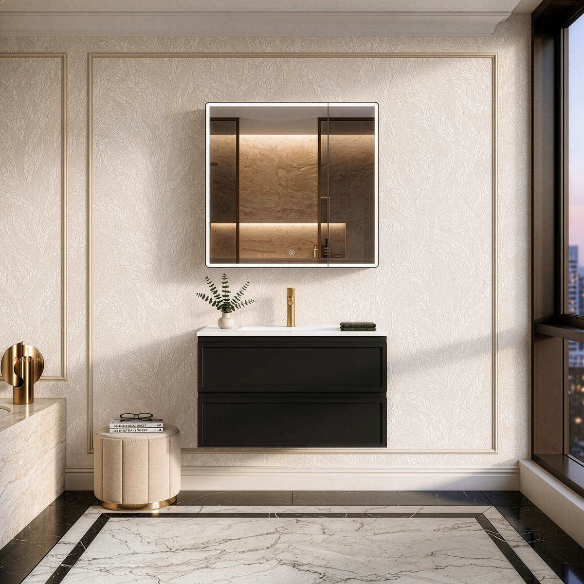 LUKKA HAMILTON MATTE BLACK 900MM SINGLE BOWL WALL HUNG VANITY