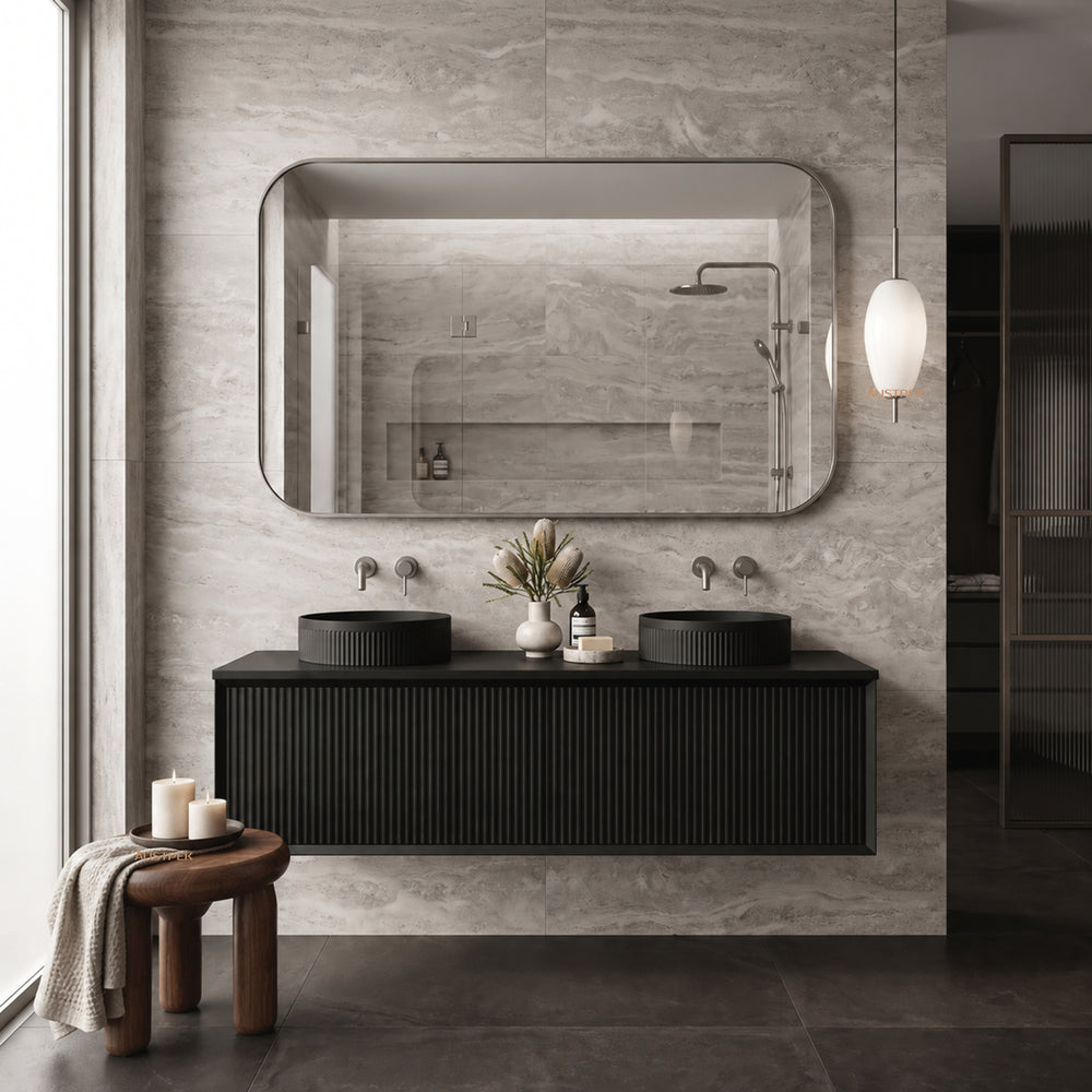 LUKKA KLIFF MODERN MATTE BLACK 1500MM DOUBLE BOWL WALL HUNG VANITY