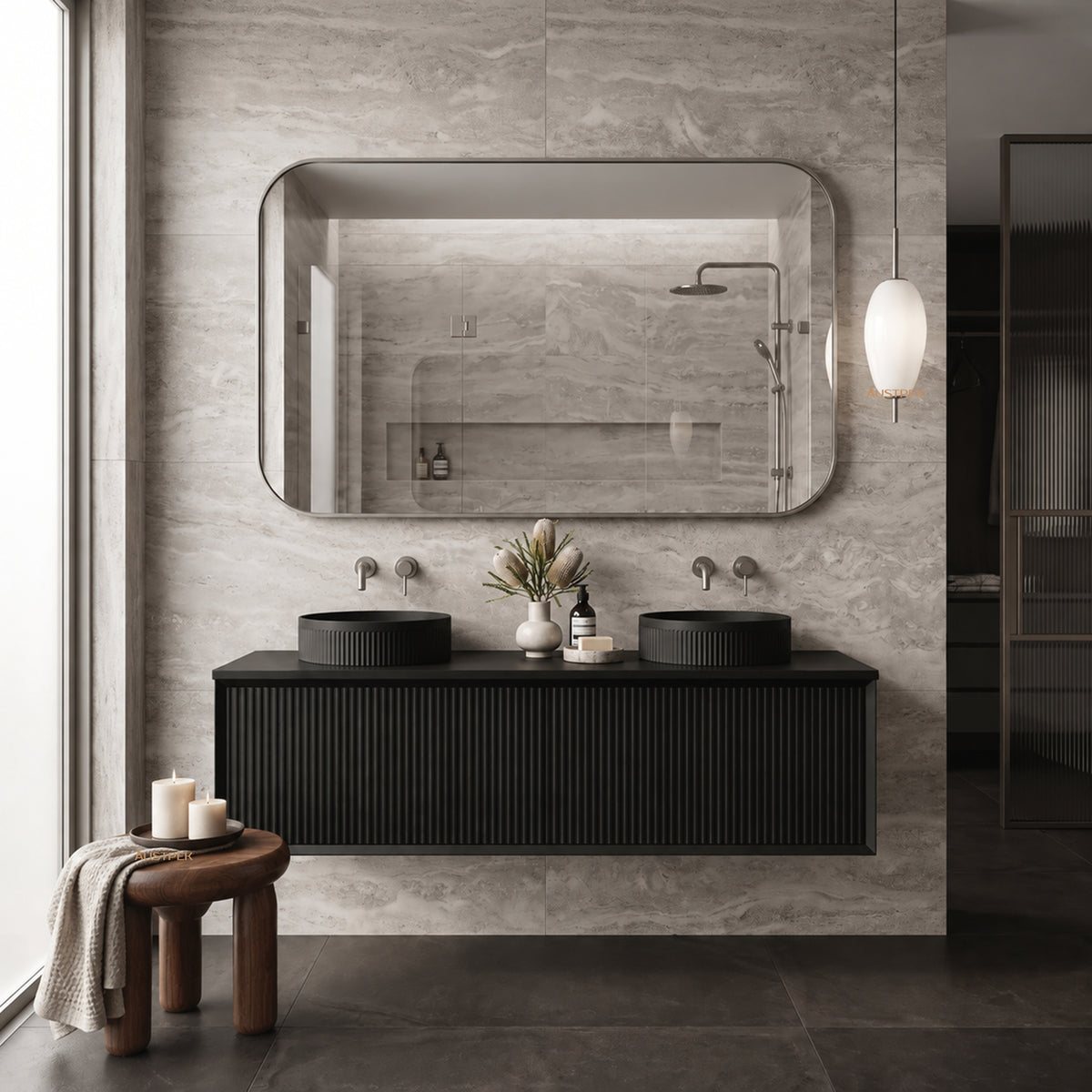 LUKKA KLIFF MODERN MATTE BLACK 1500MM DOUBLE BOWL WALL HUNG VANITY