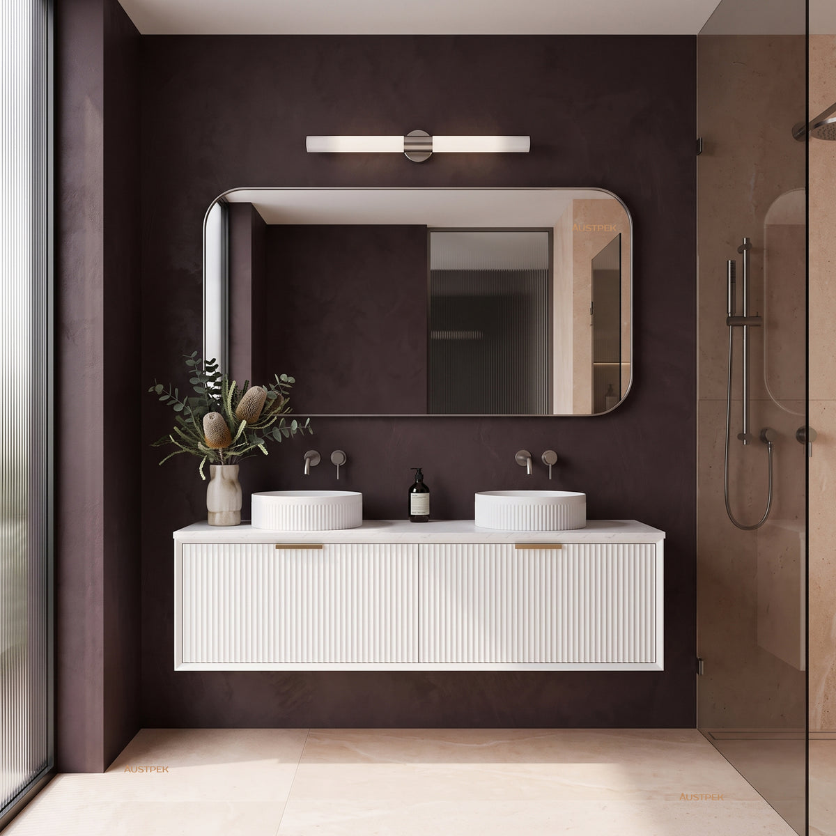 LUKKA KLIFF MODERN MATTE WHITE 1500MM DOUBLE BOWL WALL HUNG VANITY