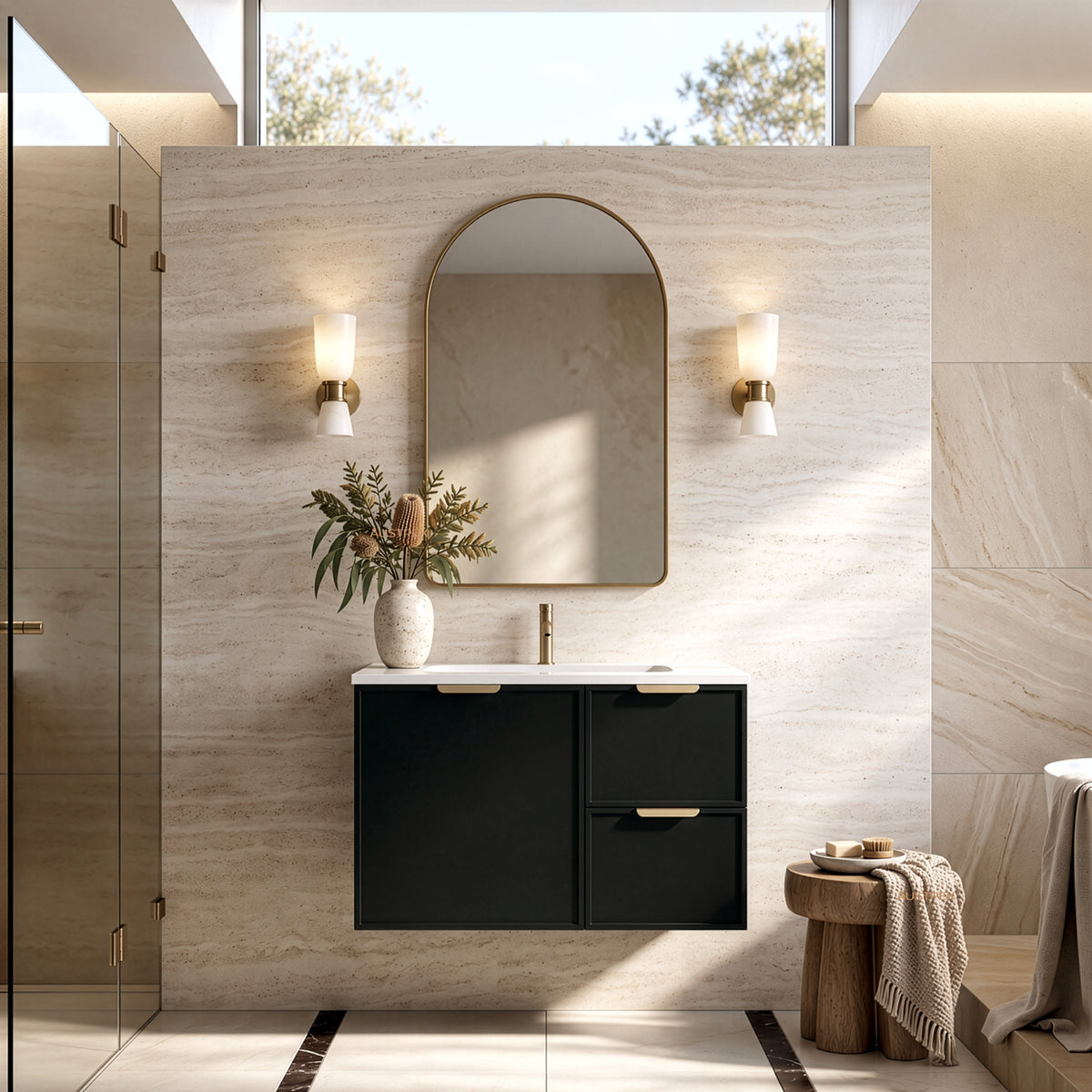 LUKKA MADURA FEDERATION MATTE BLACK 750MM SINGLE BOWL WALL HUNG VANITY