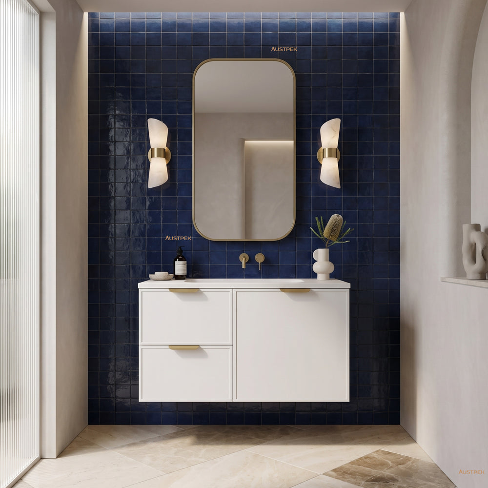 LUKKA MADURA FEDERATION MATTE WHITE 900MM SINGLE BOWL WALL HUNG VANITY (AVAILABLE IN LEFT AND RIGHT HAND DRAWER)
