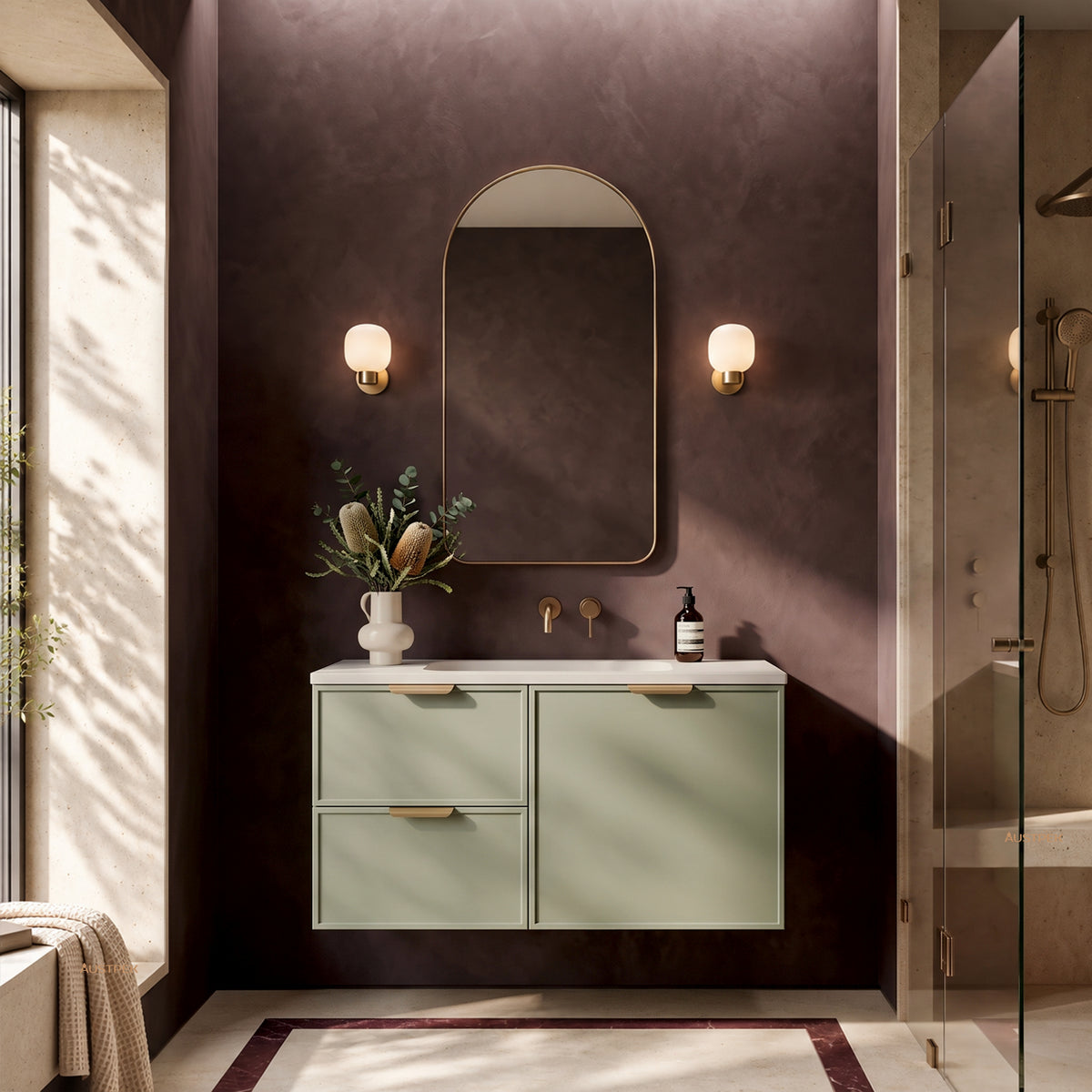 LUKKA MADURA FEDERATION OLIVE GREEN 900MM SINGLE BOWL WALL HUNG VANITY