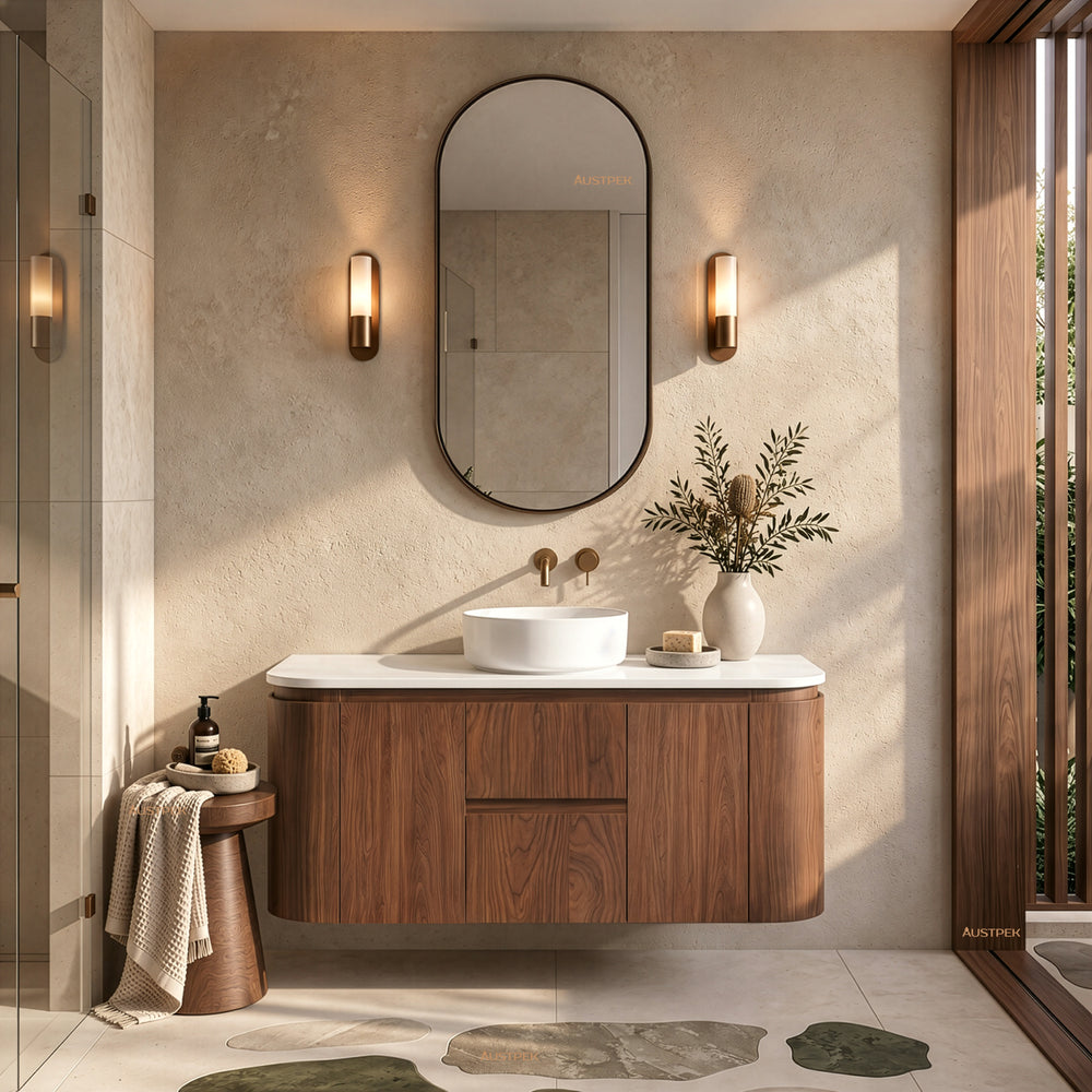 LUKKA RAVELLO MOCHA OAK WOODMATT 1200MM SINGLE BOWL WALL HUNG VANITY