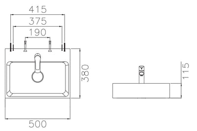 VEROTTI LAVENDER ABOVE COUNTER/WALL MOUNTED FIRECLAY BASIN GLOSS WHITE 500MM