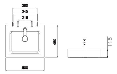 VEROTTI LAVENDER ABOVE COUNTER/WALL MOUNTED FIRECLAY BASIN GLOSS WHITE 500MM