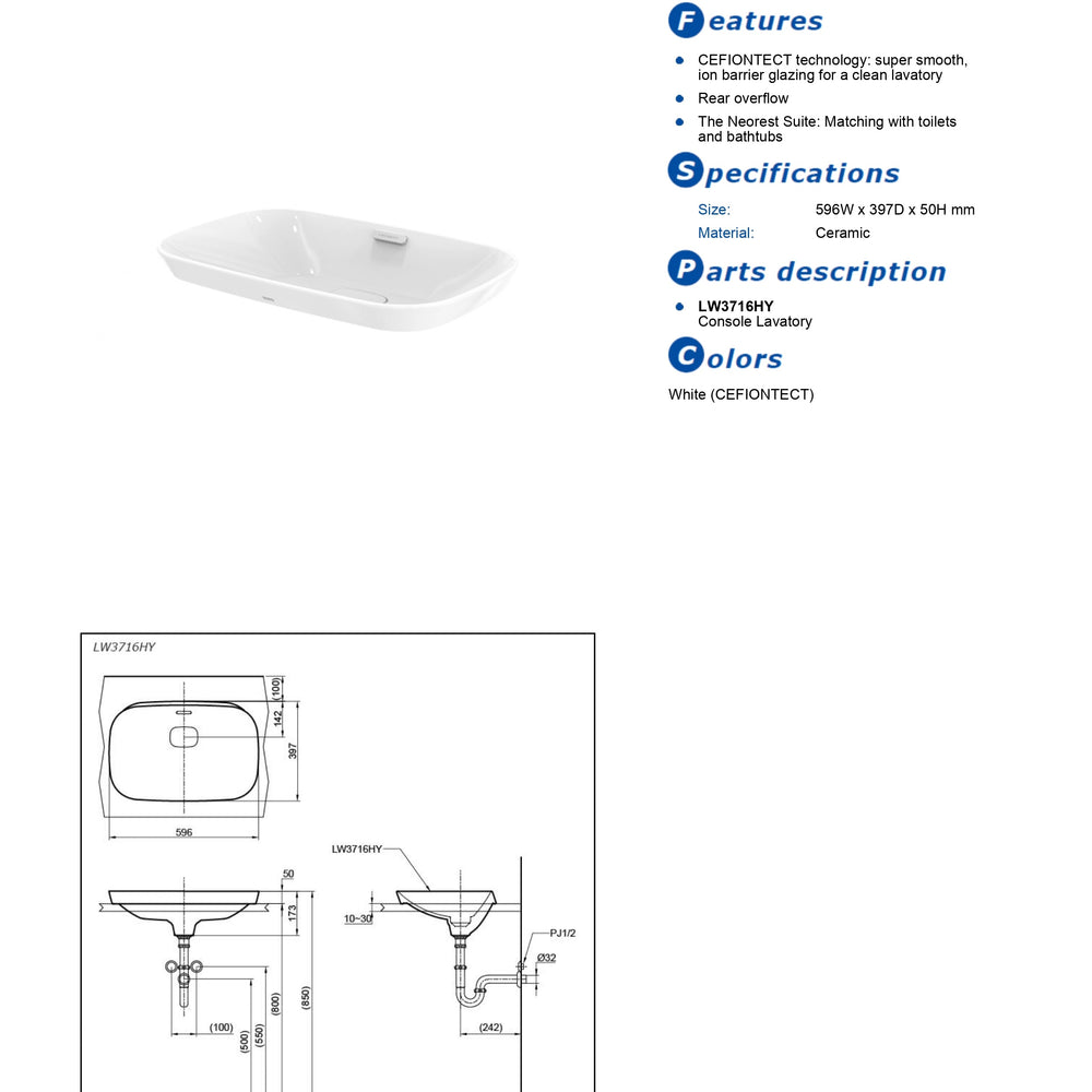 TOTO SELF-RIMMING LAVATORY WHITE
