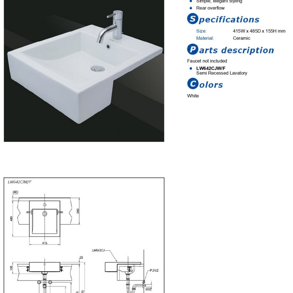 TOTO SEMI RECESSED CONSOLE LAVATORY