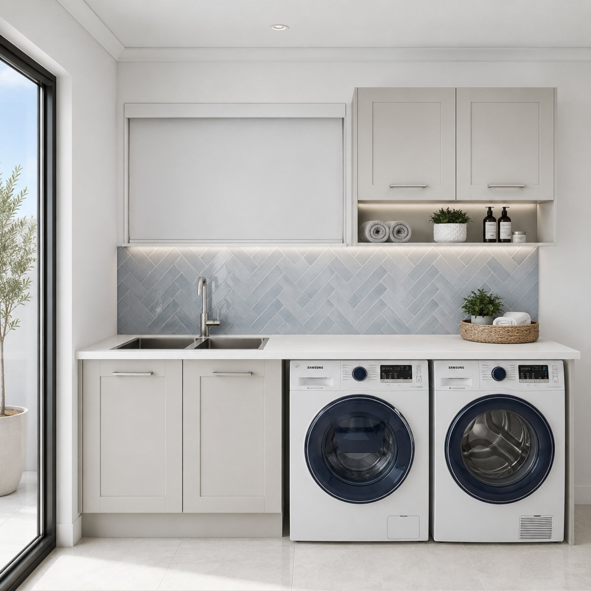 TIMBERLINE SILKSURFACE BLANCA GRANITE DOUBLE BOWL LAUNDRY LAMINATED SLAB TOP