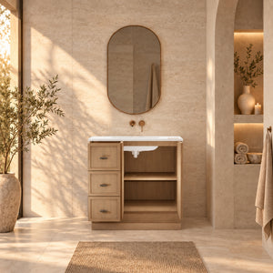 RIVA TOFINO COASTAL OAK 900MM SINGLE BOWL FLOOR STANDING VANITY WITH KICKBOARD (AVAILABLE IN LEFT HAND DRAWER AND RIGHT HAND DRAWER)