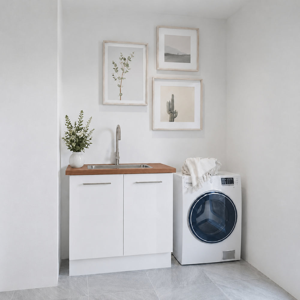 TIMBERLINE LAMINEX LIGHT JARRAH TRUESCALE™ ABSOLUTEGRAIN® SINGLE BOWL LAUNDRY LAMINATE BENCHTOP