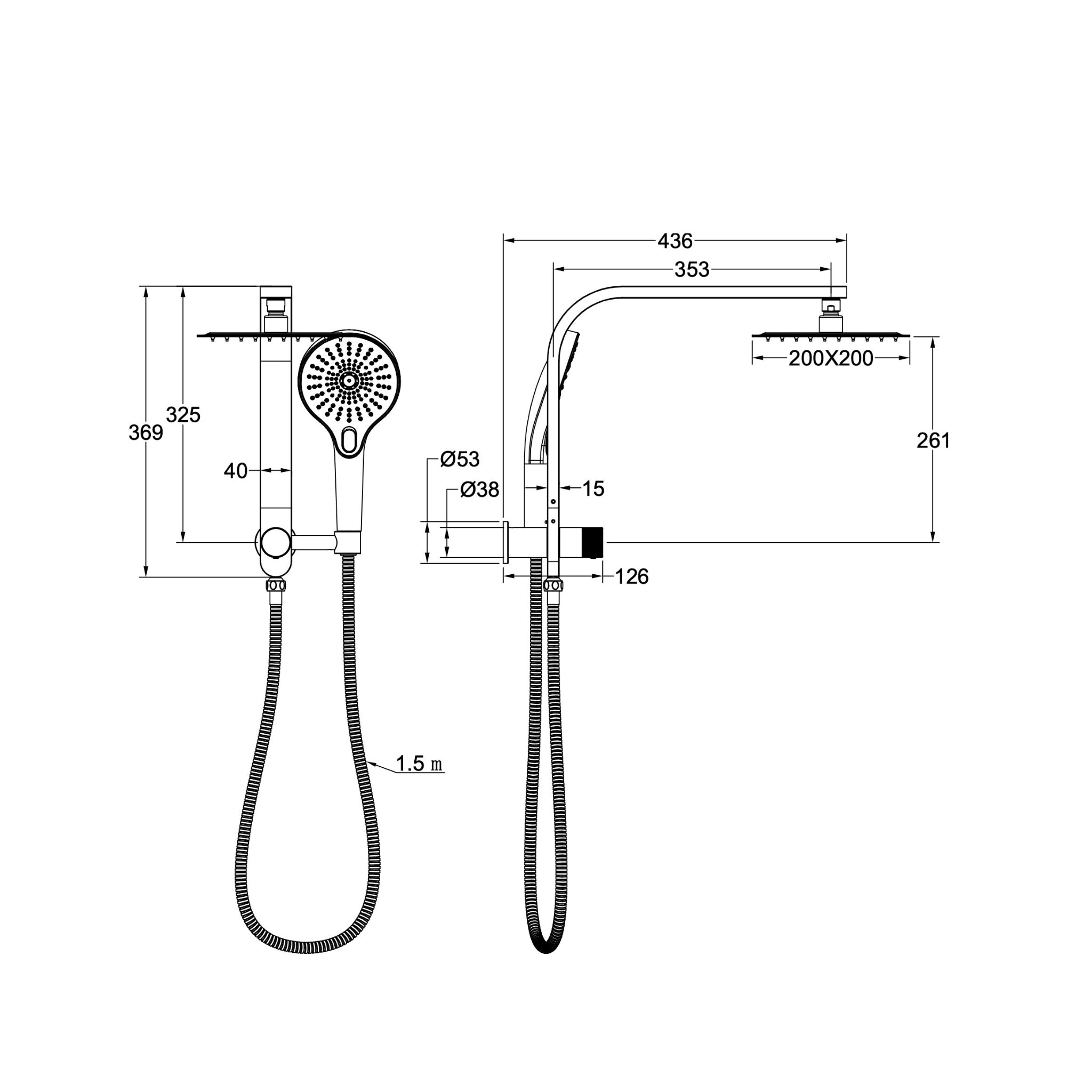 LINSOL OCEANJET SQUARE TWIN SHOWER WITH SHORT RAIL 200MM CHROME