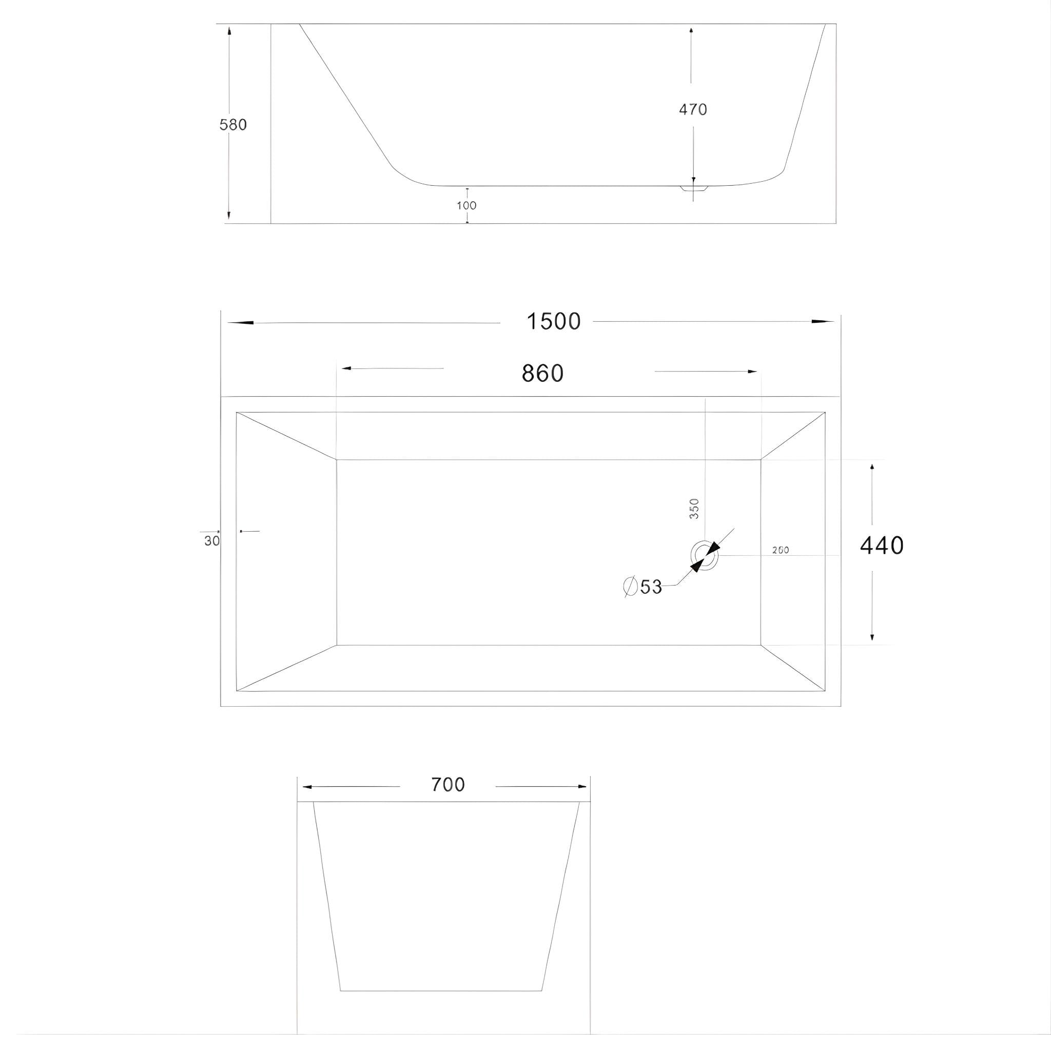 RIVA LOTUS FREESTANDING BATHTUB GLOSS WHITE (AVAILABLE IN 1200MM, 1300MM, 1400MM, 1500MM, 1600MM AND 1700MM)