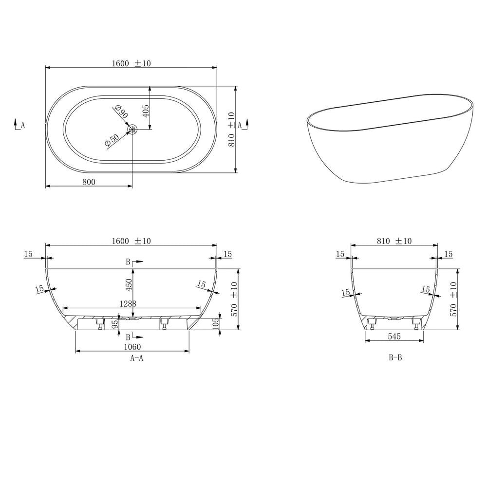 KASKADE LUCIA FREESTANDING STONE BATHTUB (AVAILABLE IN 1400MM, 1500MM, 1600MM, 1700MM AND 1800MM)