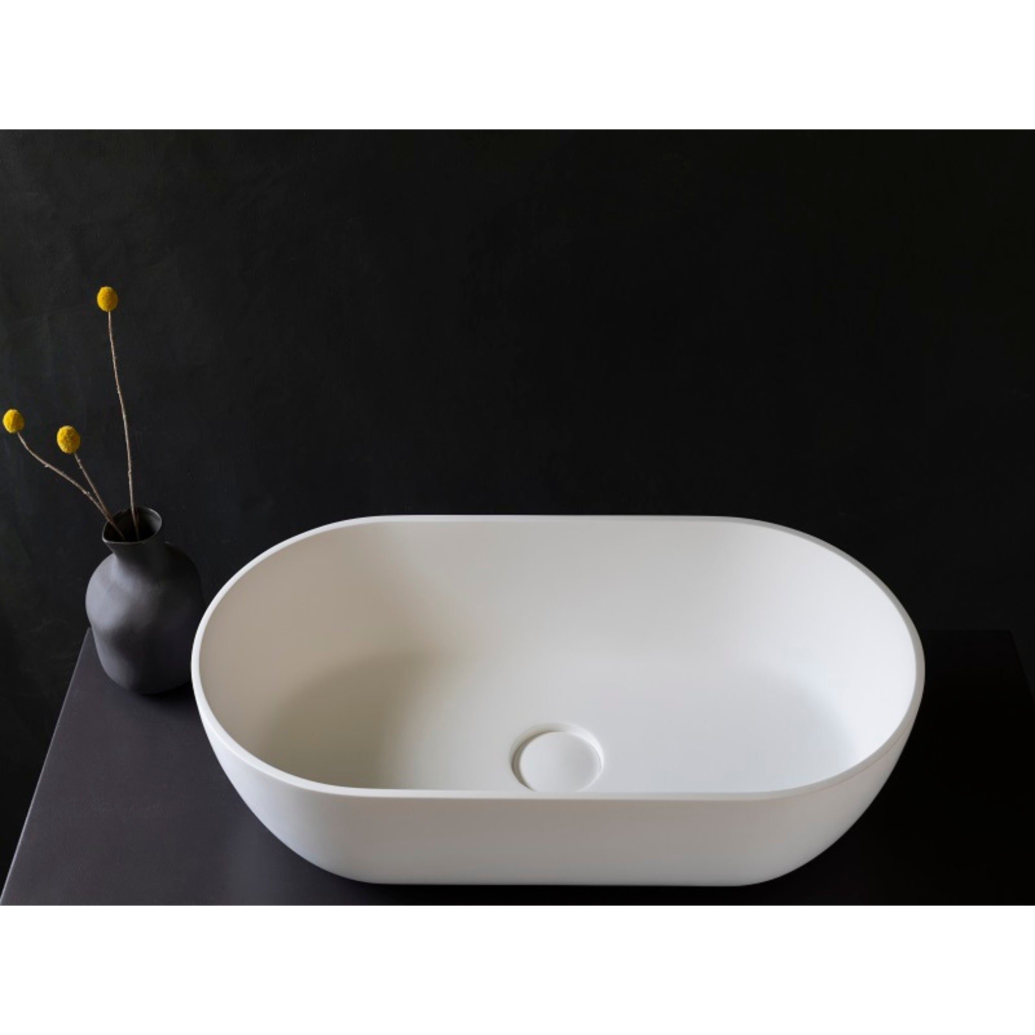 KASKADE LUCIA OVAL ABOVE COUNTER STONE BASIN MATTE WHITE 600MM