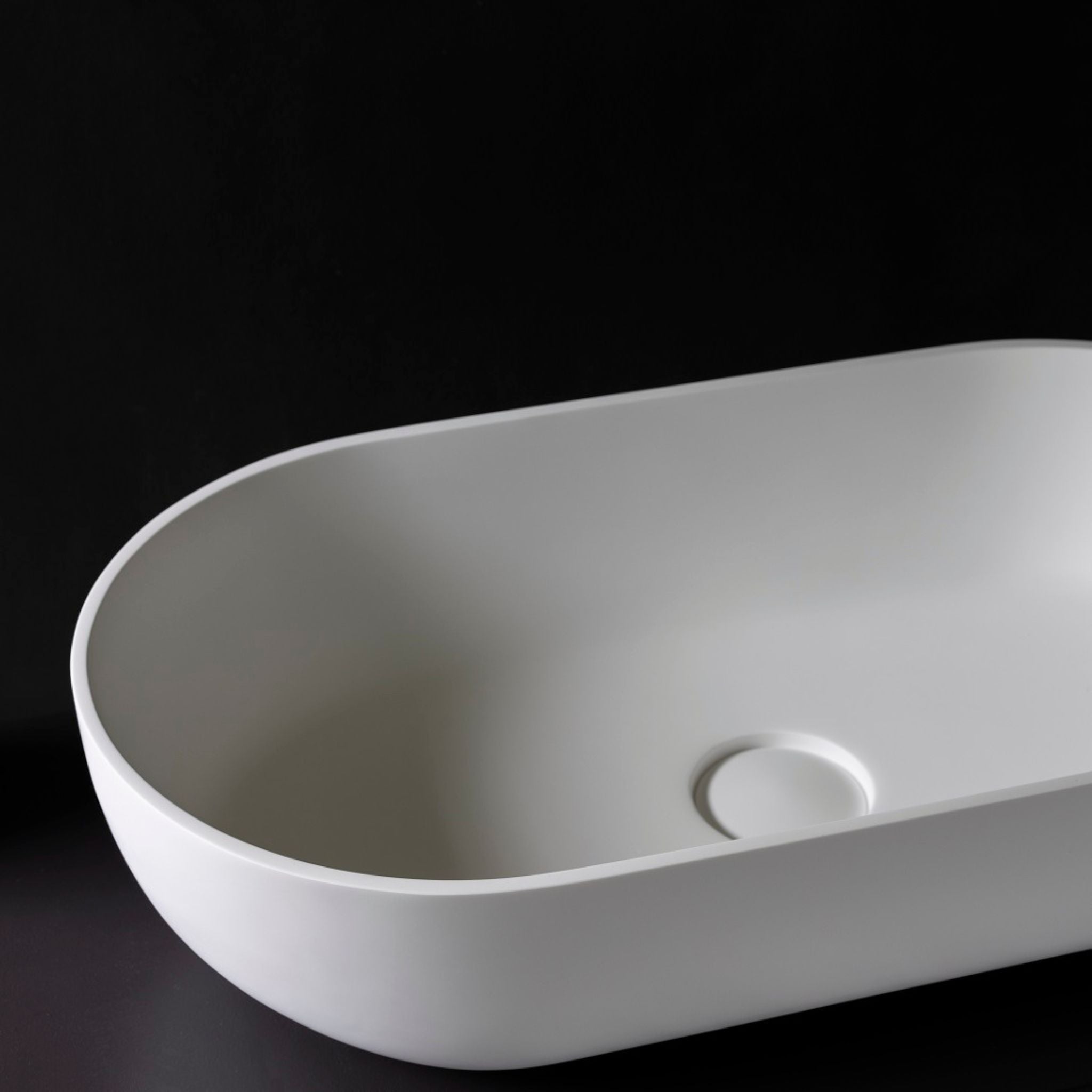 KASKADE LUCIA OVAL ABOVE COUNTER STONE BASIN MATTE WHITE 600MM
