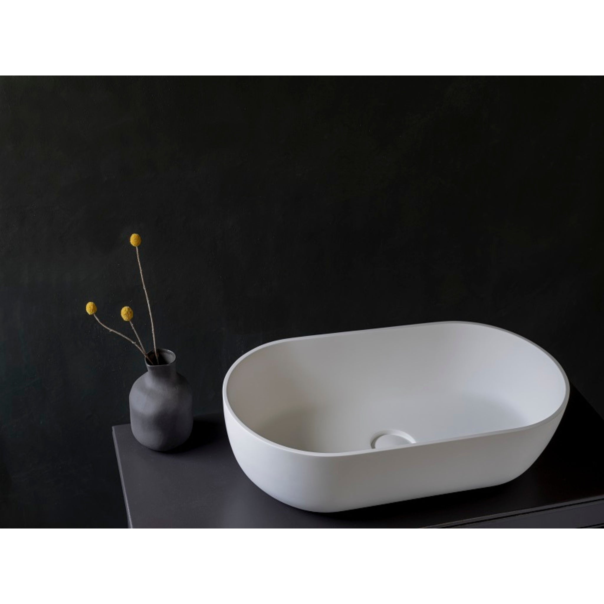 KASKADE LUCIA OVAL ABOVE COUNTER STONE BASIN MATTE WHITE 600MM