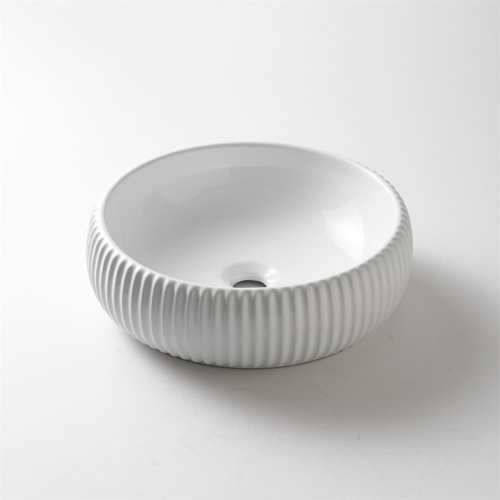 CLAYA ROUND FLUTED ABOVE COUNTER BASIN GLOSS WHITE 420MM