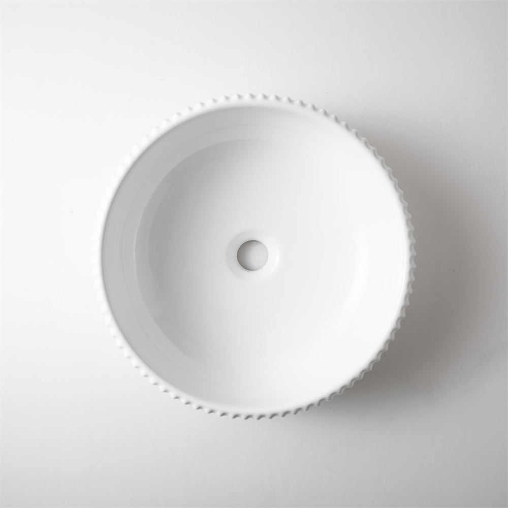 CLAYA ROUND FLUTED ABOVE COUNTER BASIN GLOSS WHITE 420MM
