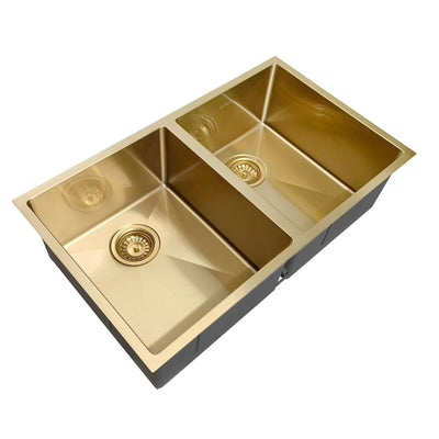 OTTI ARTE 76D DOUBLE BOWL KITCHEN AND LAUNDRY SINK BRUSHED GOLD 760MM