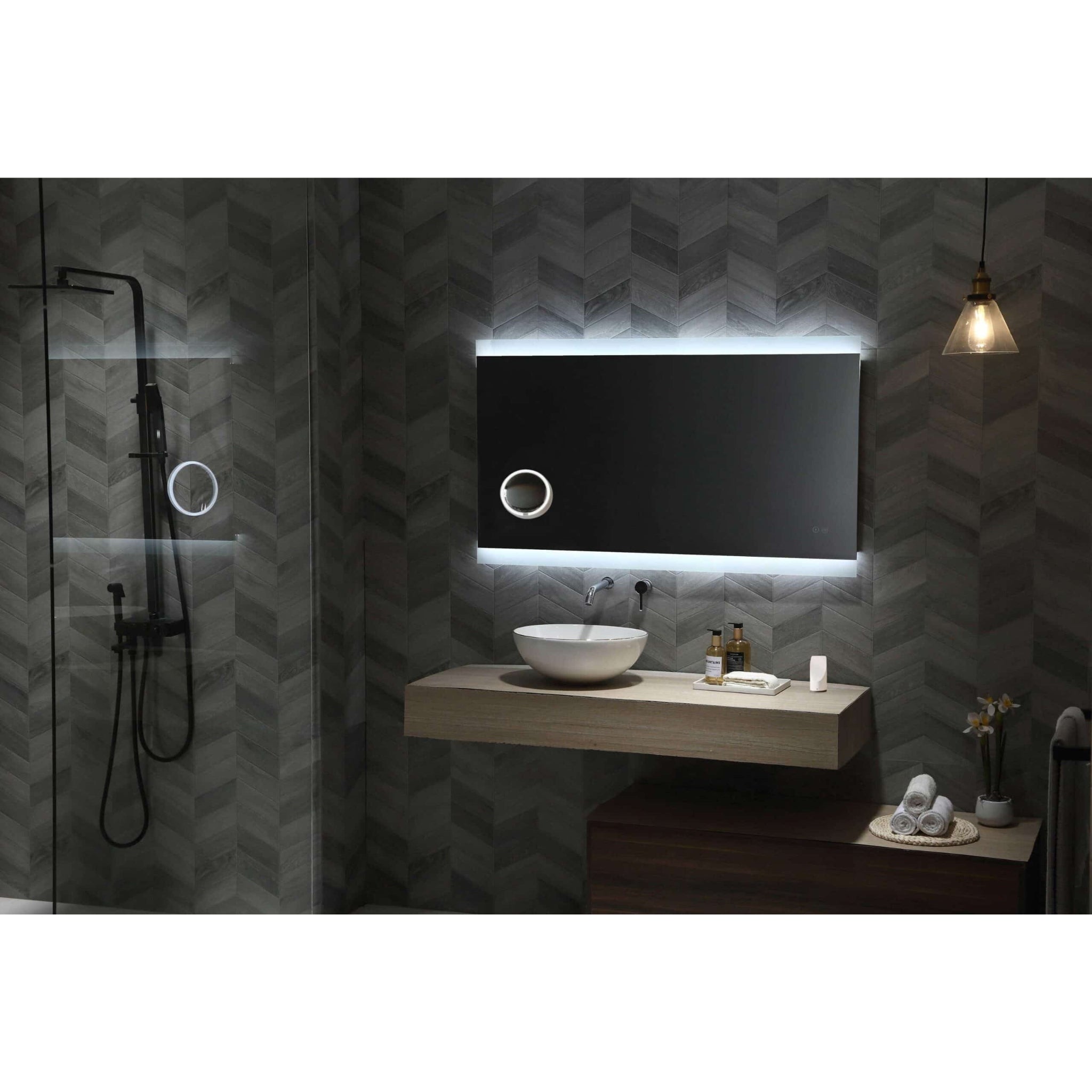 REMER MIRO RECTANGLE FRAMELESS LED MIRROR W/ DEMISTER & PORTABLE MAGNIFIER 1200X700MM