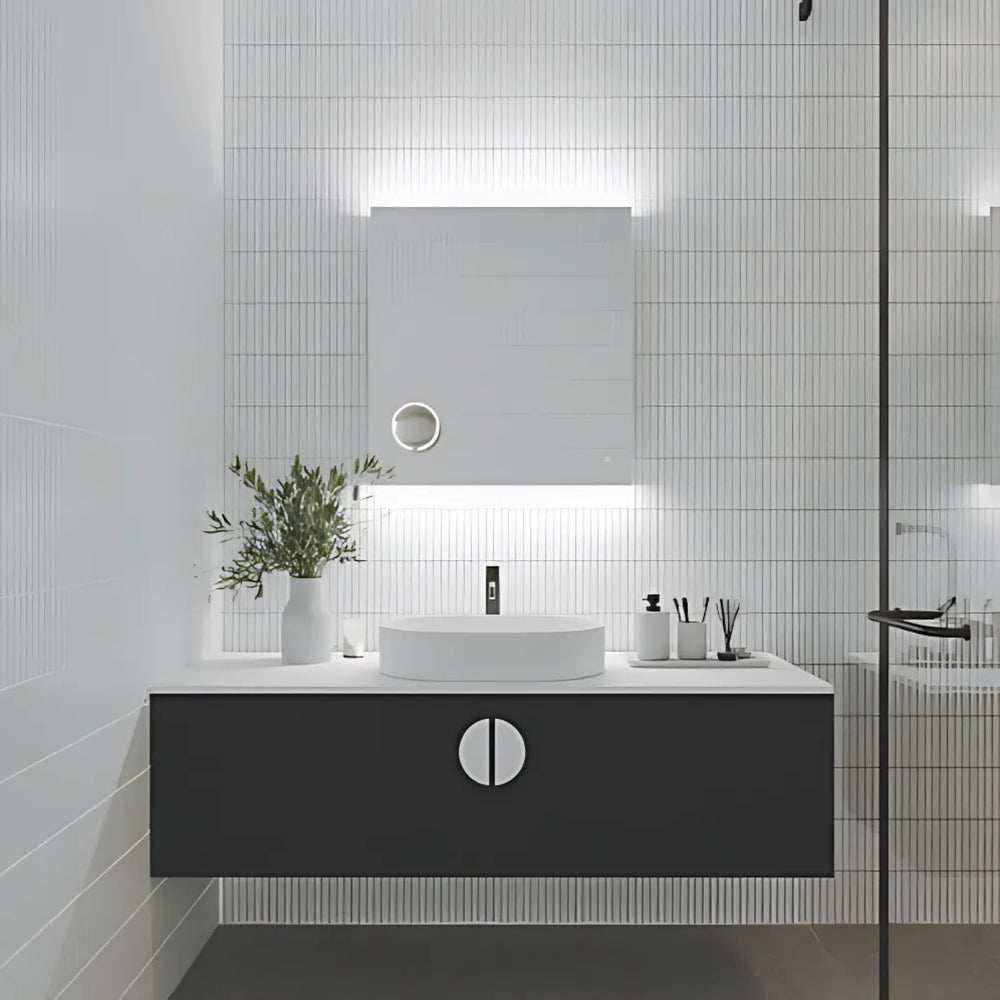 REMER MIRO RECTANGLE FRAMELESS LED MIRROR W/ DEMISTER & PORTABLE MAGNIFIER 750X900MM