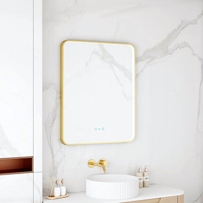 MERCIO MAIA FRAMED RECTANGULAR LED MIRROR BRUSHED GOLD 600X750MM