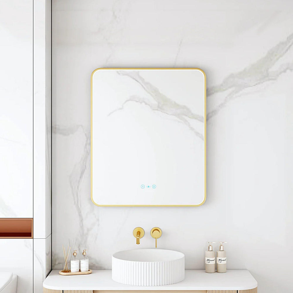 MERCIO MAIA FRAMED RECTANGULAR LED MIRROR BRUSHED GOLD 600X750MM