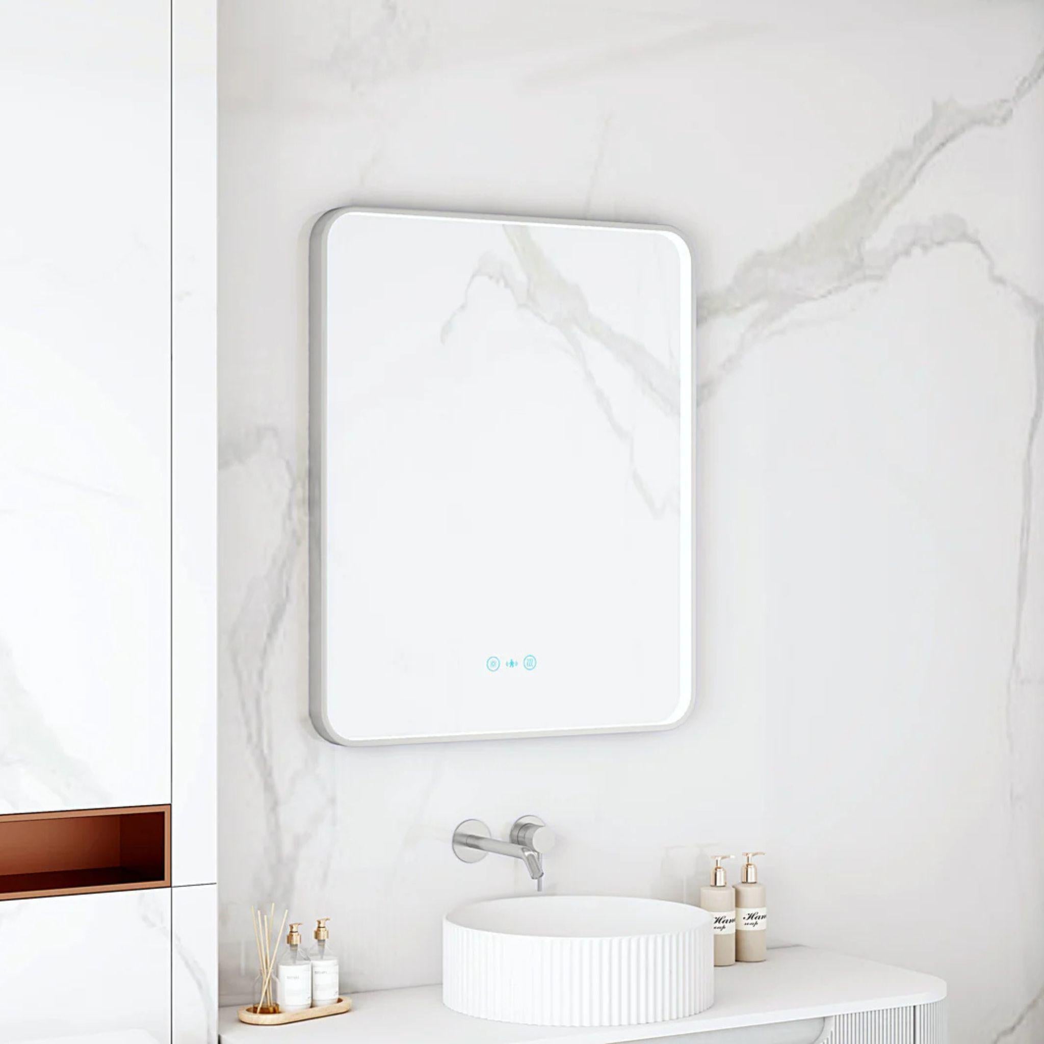 MERCIO MAIA FRAMED RECTANGULAR LED MIRROR BRUSHED NICKEL 600X750MM