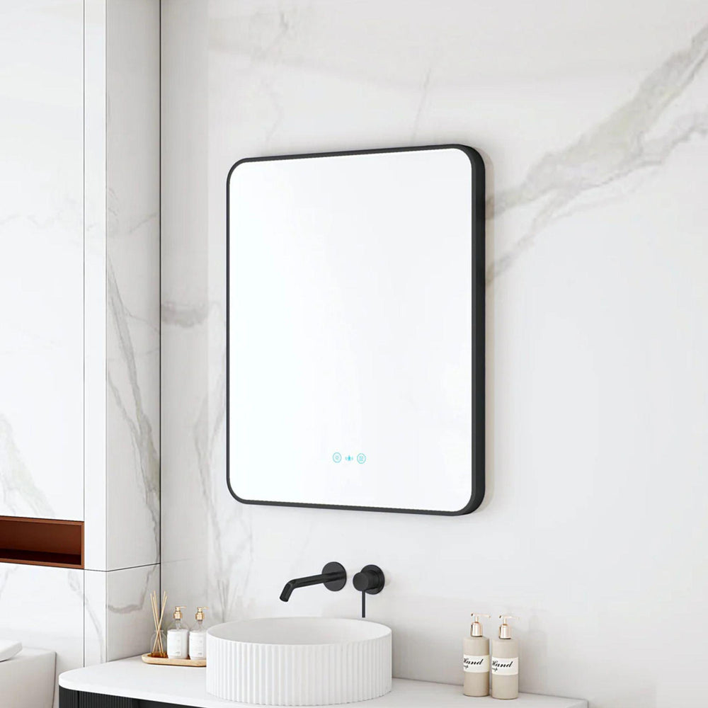 MERCIO MAIA FRAMED RECTANGULAR LED MIRROR MATTE BLACK 600X750MM
