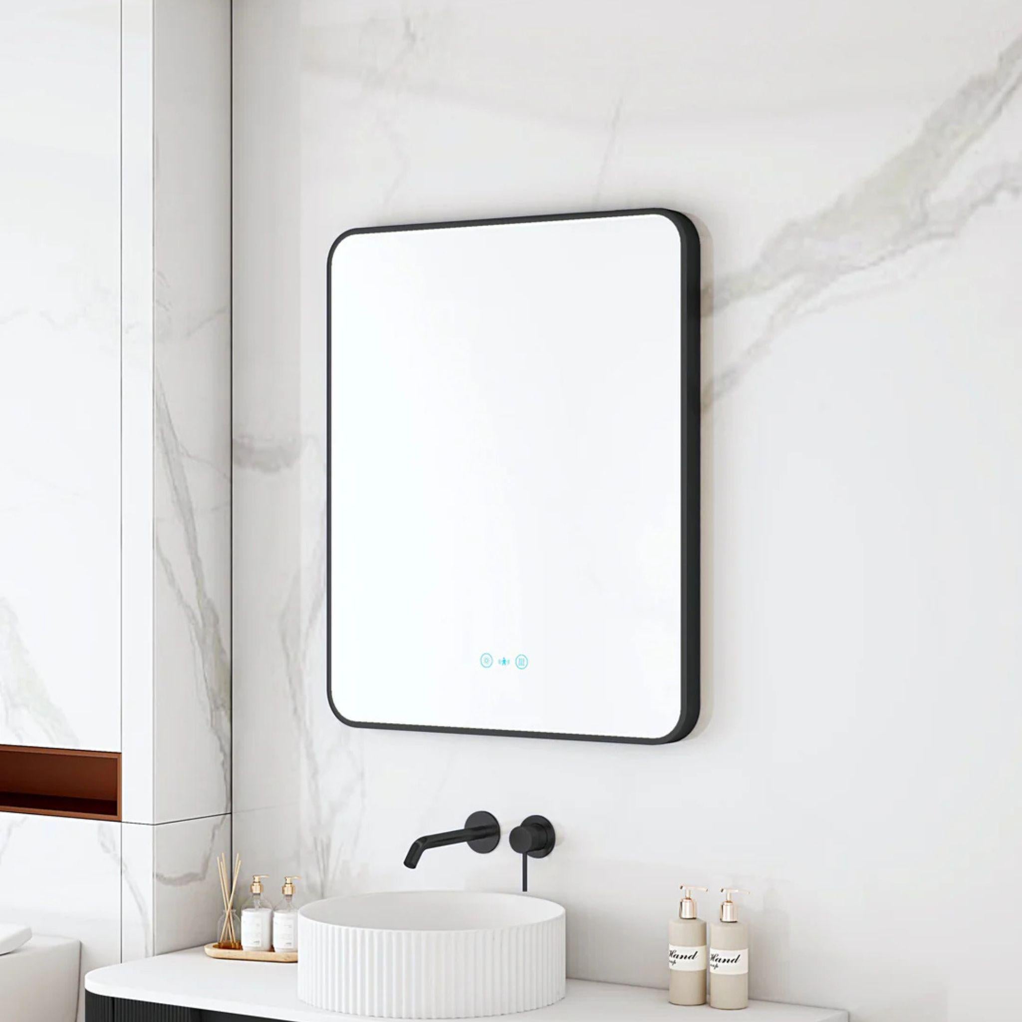 MERCIO MAIA FRAMED RECTANGULAR LED MIRROR MATTE BLACK 600X750MM