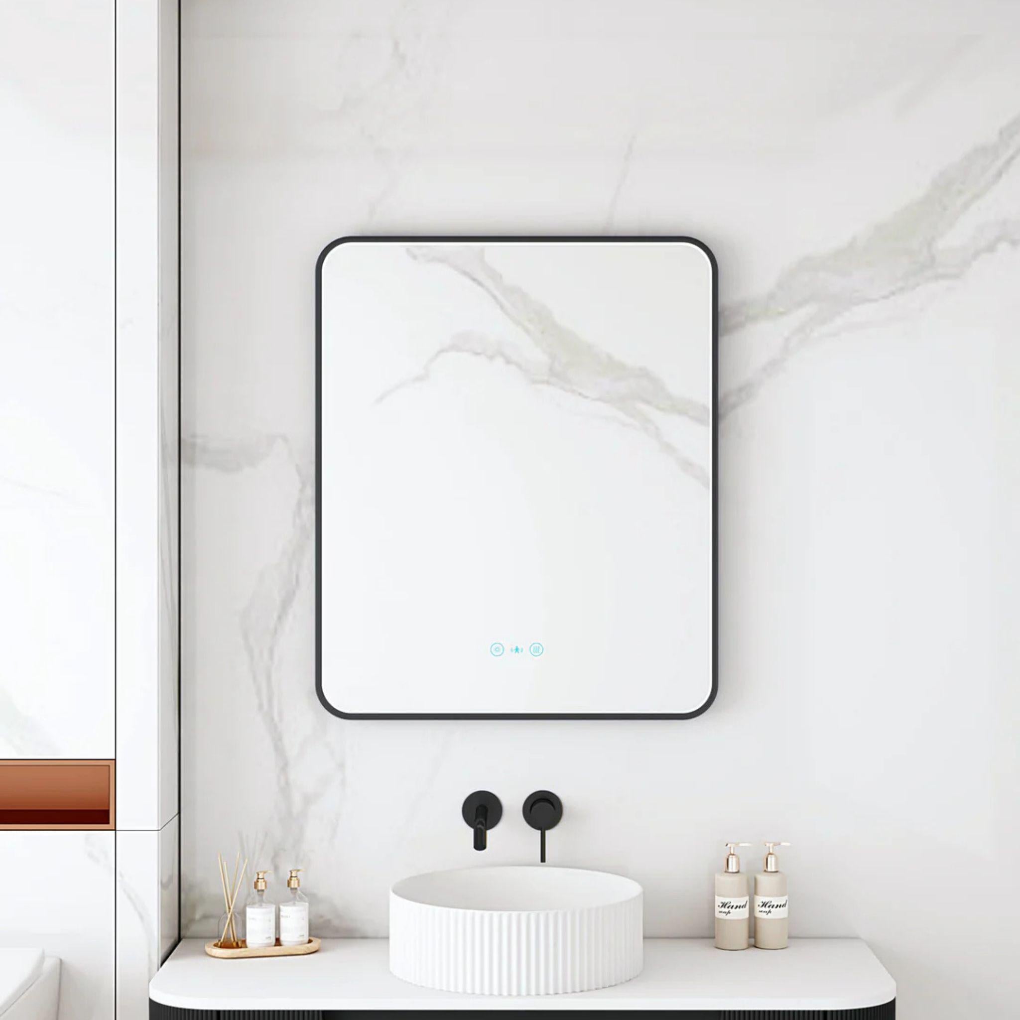 MERCIO MAIA FRAMED RECTANGULAR LED MIRROR MATTE BLACK 600X750MM