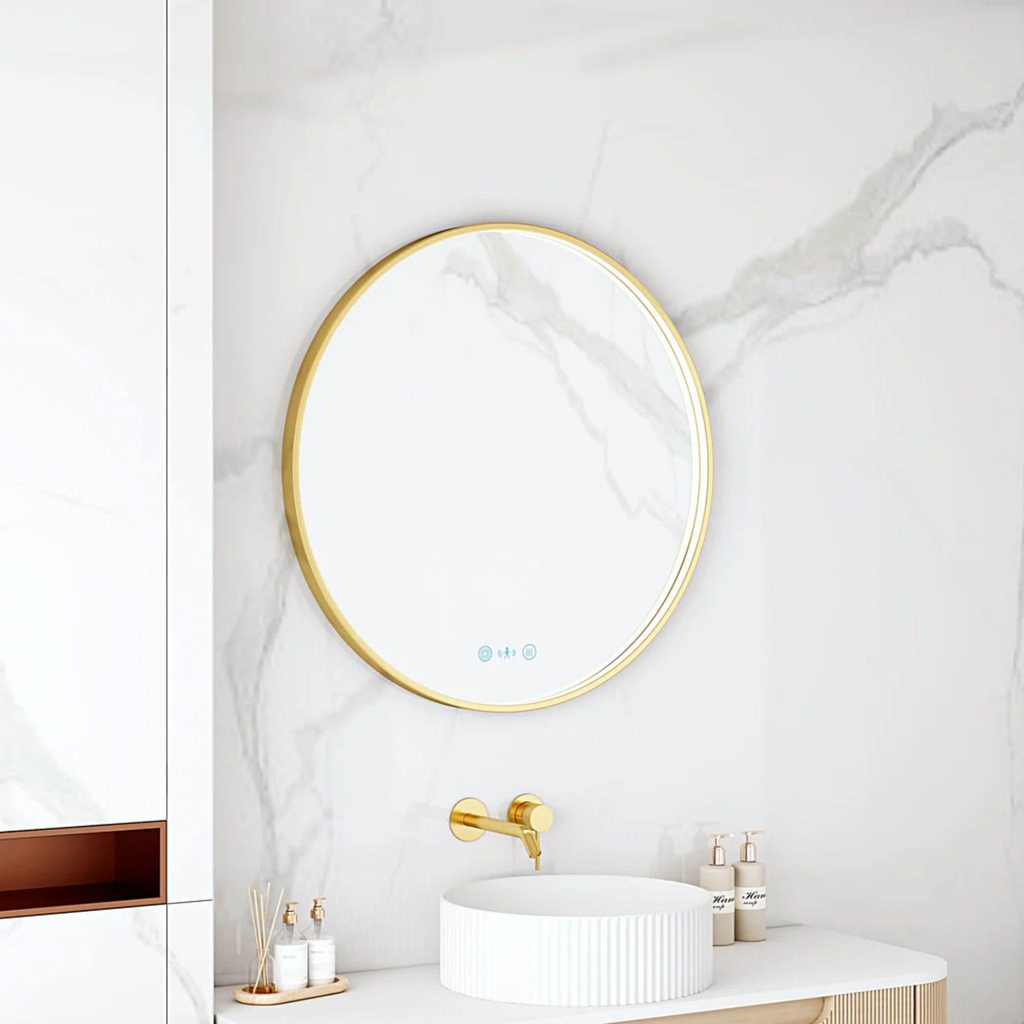 MERCIO MAIA FRAMED ROUND LED MIRROR BRUSHED GOLD 600X600MM
