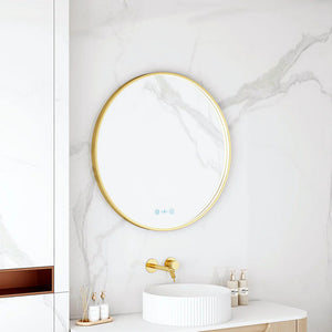 MERCIO MAIA FRAMED ROUND LED MIRROR BRUSHED GOLD 600X600MM