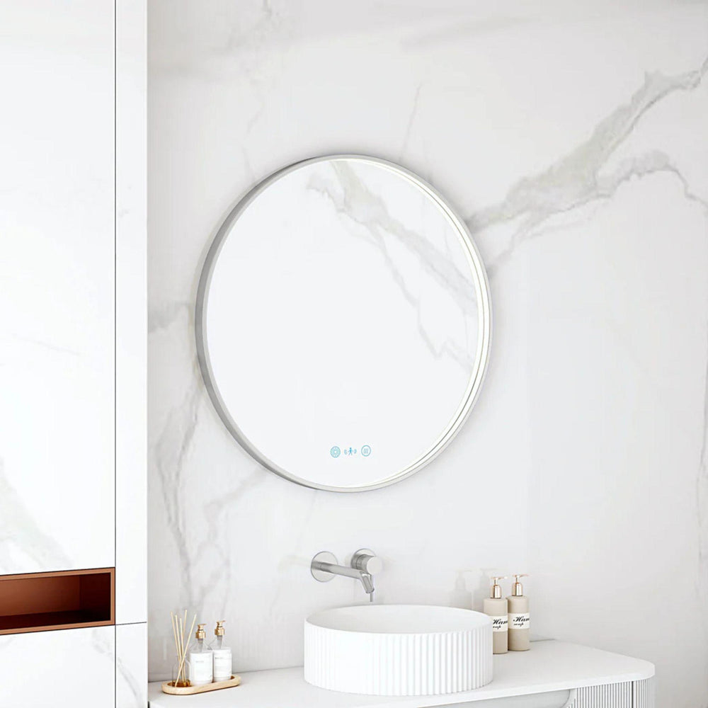 MERCIO MAIA FRAMED ROUND LED MIRROR BRUSHED NICKEL 600X600MM