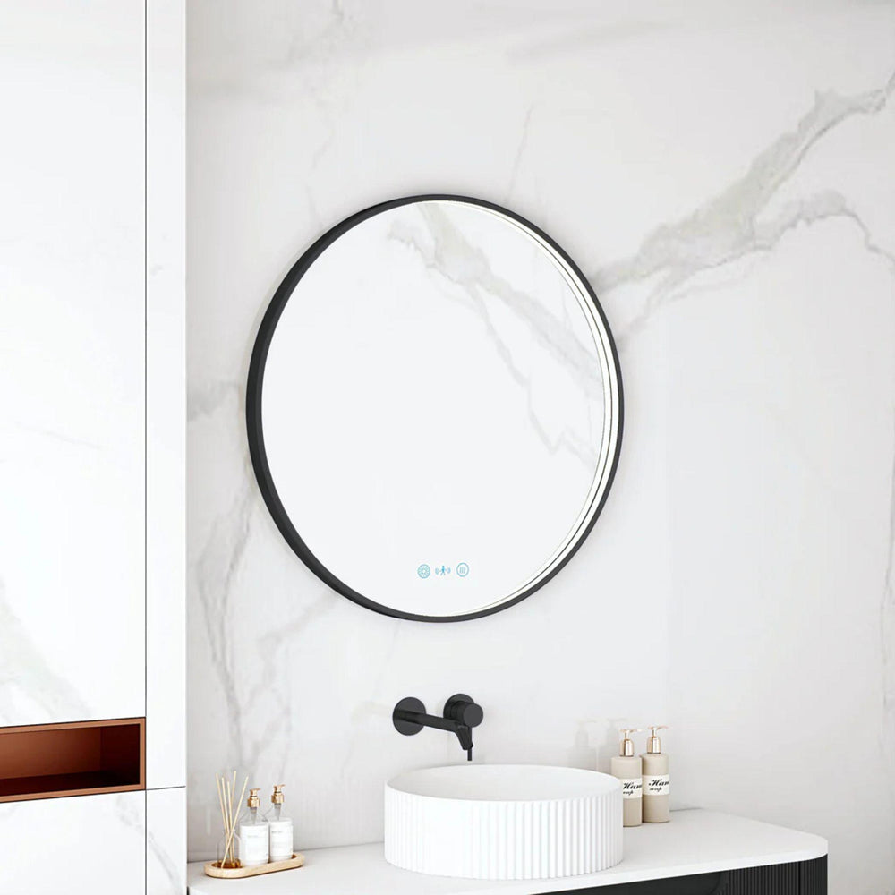 MERCIO MAIA FRAMED ROUND LED MIRROR MATTE BLACK 600X600MM