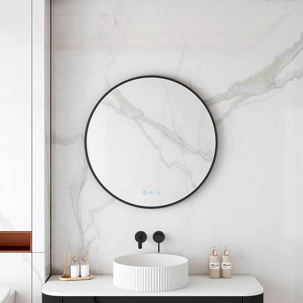 MERCIO MAIA FRAMED ROUND LED MIRROR MATTE BLACK 600X600MM