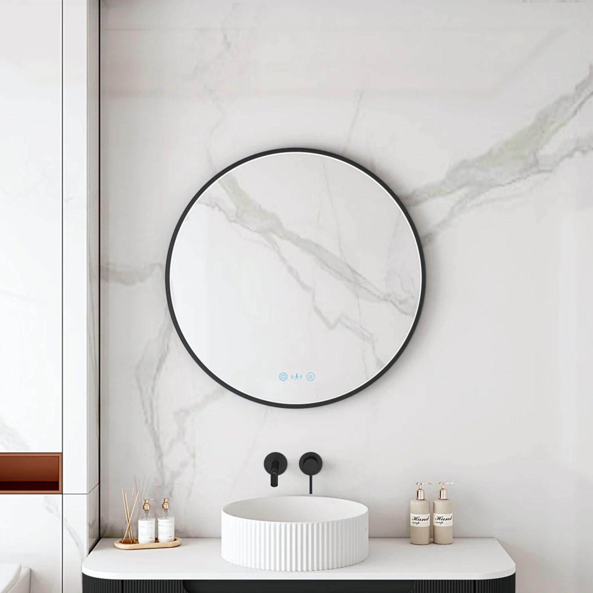 MERCIO MAIA FRAMED ROUND LED MIRROR MATTE BLACK 600X600MM