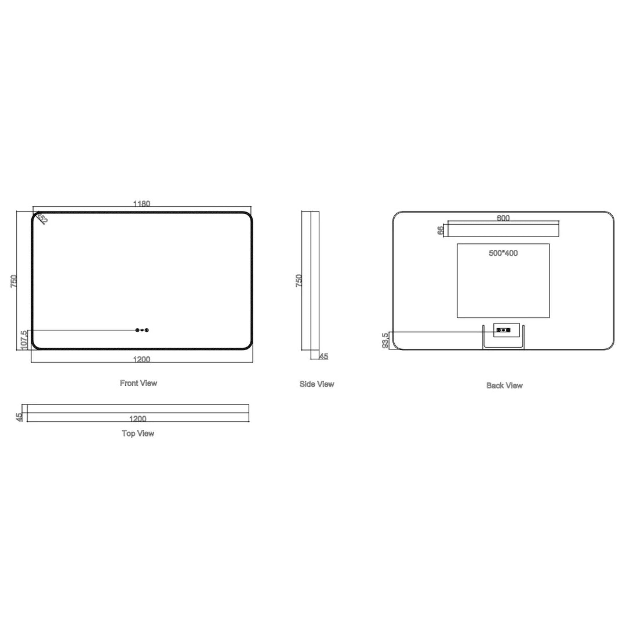 MERCIO MAIA FRAMED RECTANGULAR LED MIRROR GUN METAL 1200X750MM