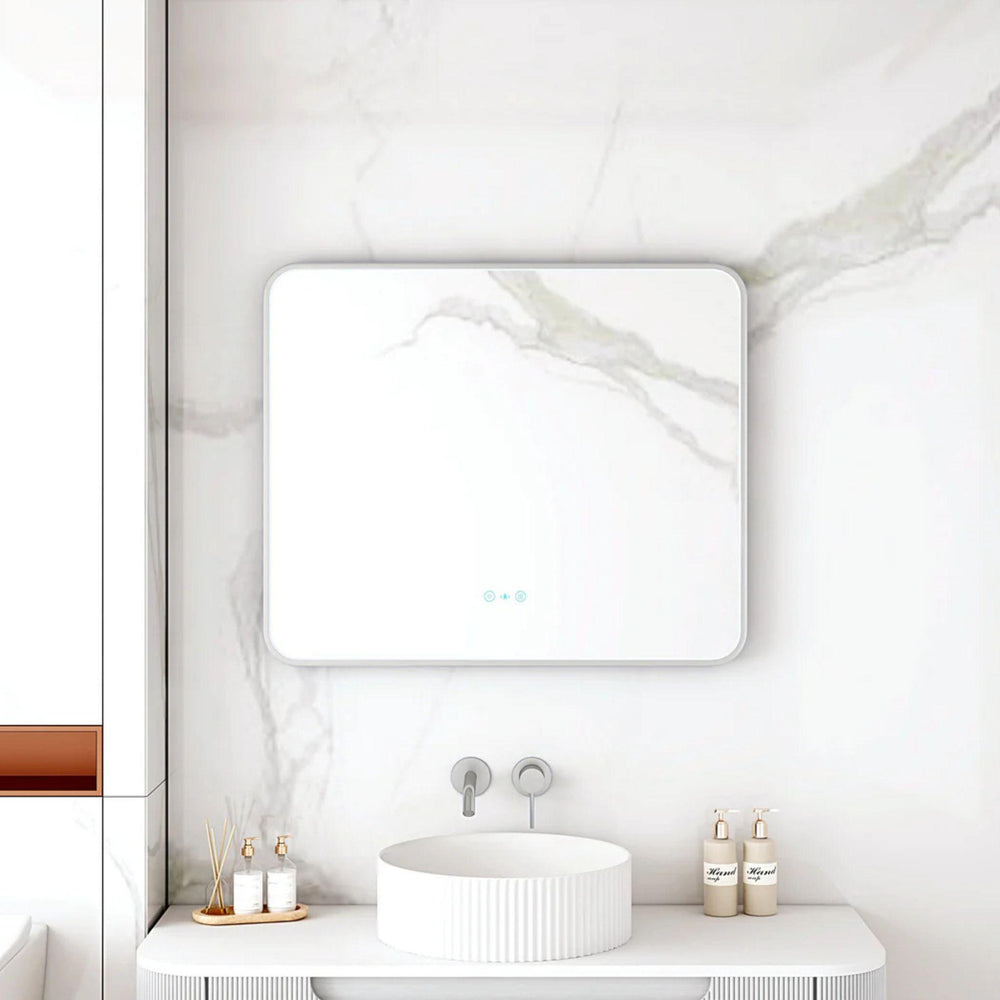 MERCIO MAIA FRAMED RECTANGULAR LED MIRROR BRUSHED NICKEL 750X900MM
