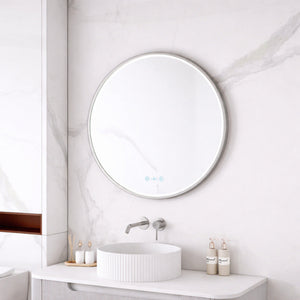 MERCIO MAIA FRAMED ROUND LED MIRROR BRUSHED NICKEL 750X750MM
