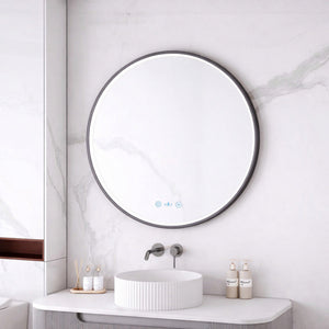 MERCIO MAIA FRAMED ROUND LED MIRROR GUN METAL 750X750MM