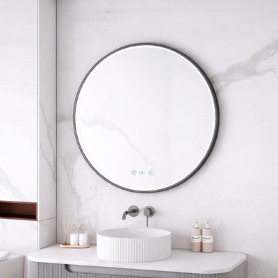 MERCIO MAIA FRAMED ROUND LED MIRROR GUN METAL 750X750MM
