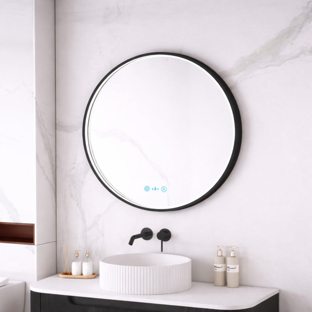 MERCIO MAIA FRAMED ROUND LED MIRROR MATTE BLACK 750X750MM