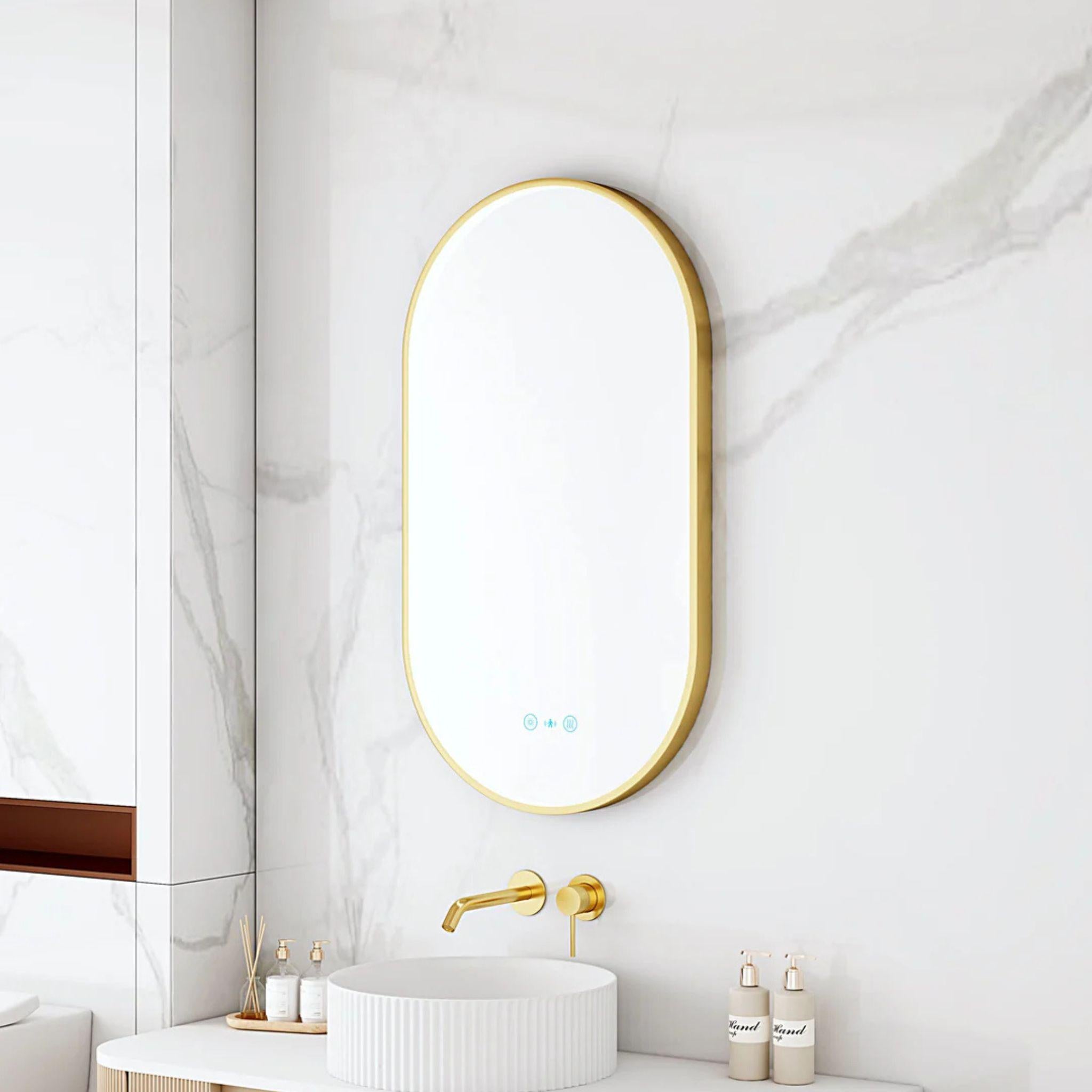 MERCIO MAIA FRAMED OVAL LED MIRROR BRUSHED GOLD 500X900MM