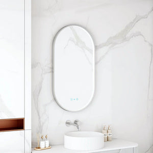 MERCIO MAIA FRAMED OVAL LED MIRROR BRUSHED NICKEL 500X900MM