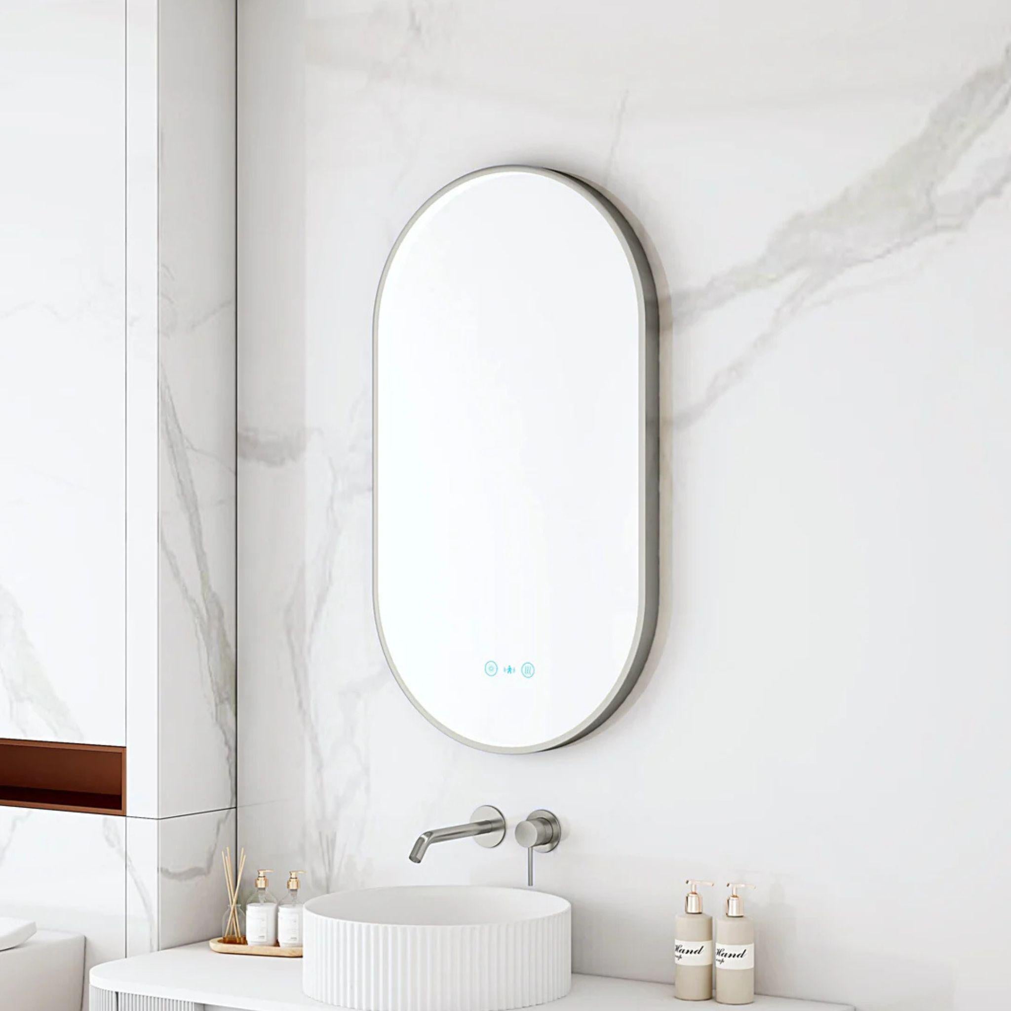 MERCIO MAIA FRAMED OVAL LED MIRROR GUN METAL 500X900MM